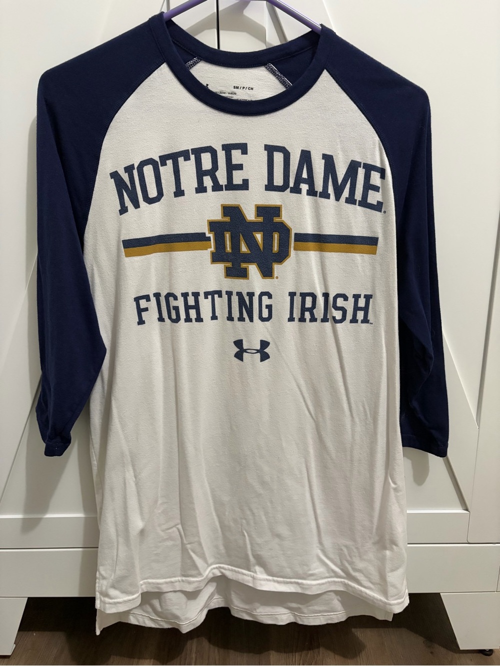 Under Armour Notre Dame Navy & White Raglan Fighting Irish Tee